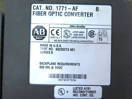 Allen-Bradley 1771-AF Fiber Optic Converter Ser.B - Advance Operations