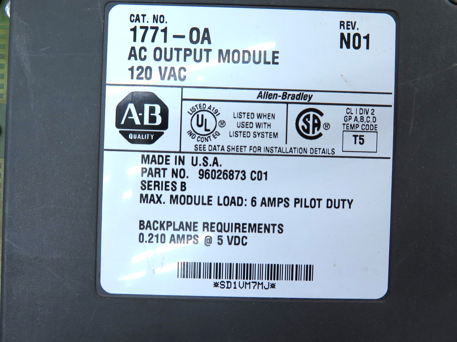 Allen-Bradley 1771-OA Output Module 120VAC Ser.B - Advance Operations