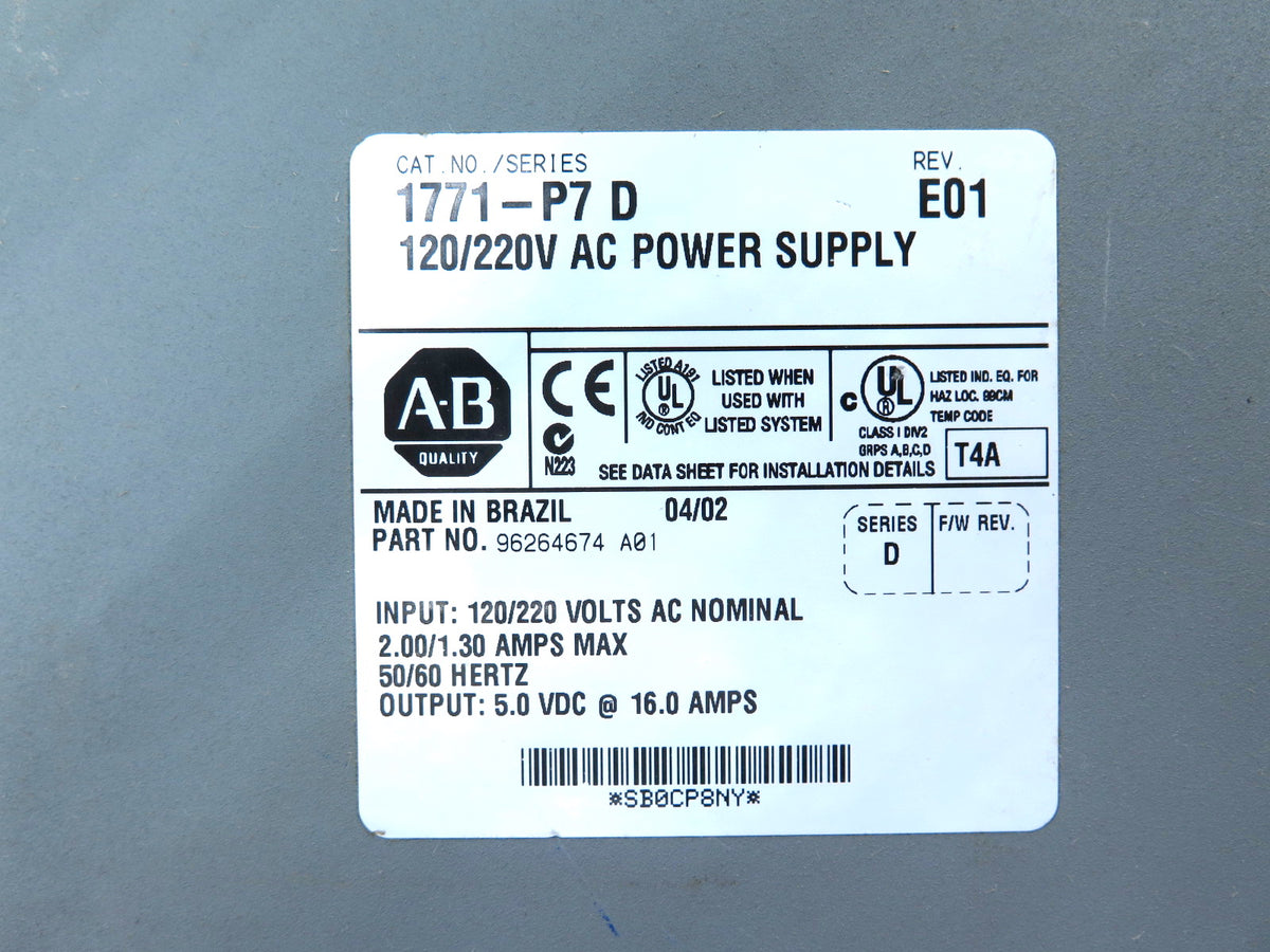 Allen-Bradley 1771-P7 Power Supply 120/220V AC Ser.D - Advance Operations