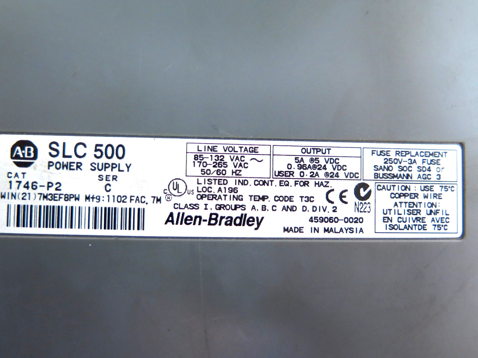 Allen-Bradley 1746-P2 1746-A7 Power Supply & Slot Chassis - Advance Operations