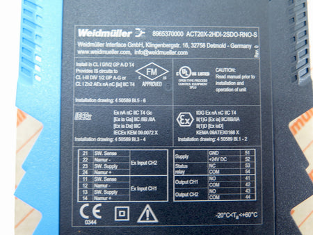 Weidmuller ACT20X-2HDI-2SDO-RNO-S Signal Isolating Converter - Advance Operations