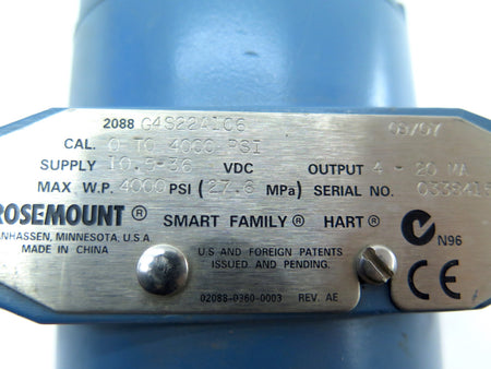 Rosemount 2088G4S22A1C6 Pressure Transmitter 4000psi - Advance Operations