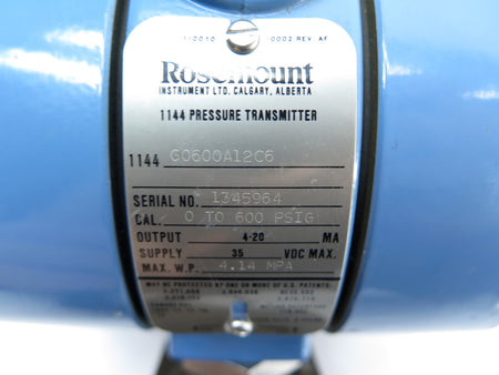 Rosemount 1144g0600A1206 Pressure Transmitter 600PSIG - Advance Operations