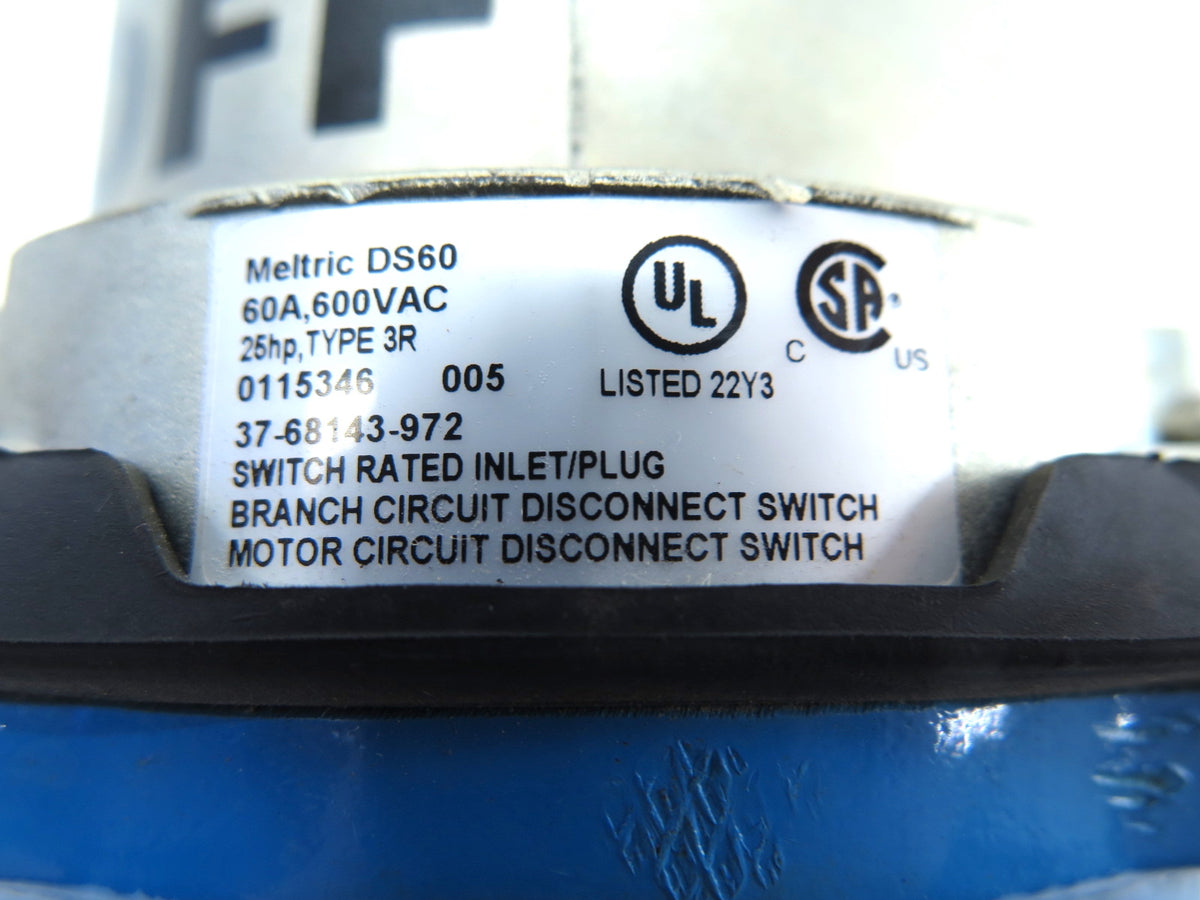 Meltric 37-68143-972 Switch Rated Inlet/Plug - Advance Operations