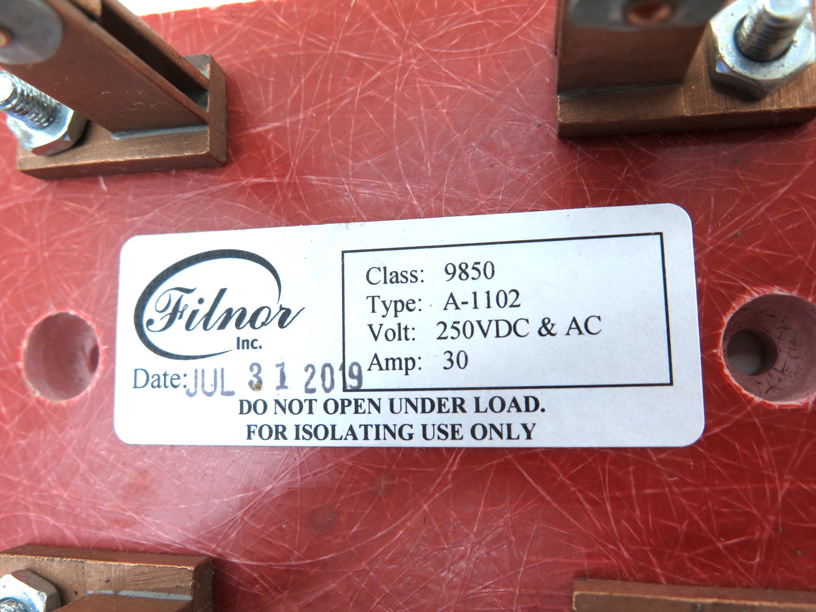 Filnor A-1102 Knife Switch Class 9850 250VDC 250VAC - Advance Operations