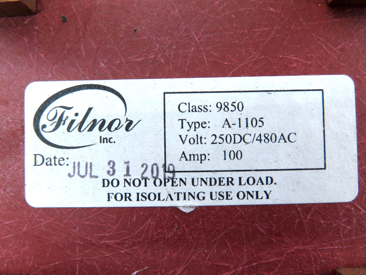Filnor A-1105 Knife Switch Class 9850 100A 250VDC 480VAC - Advance Operations