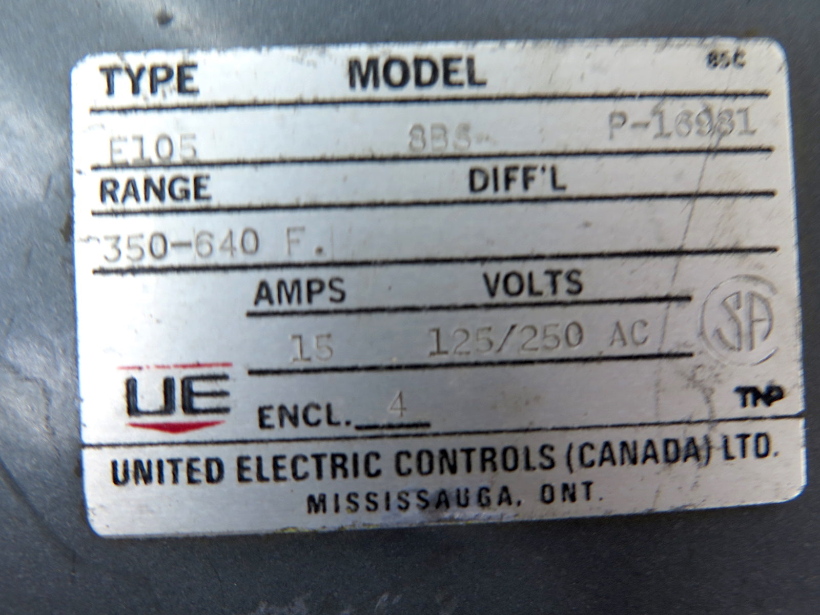 United Electric Controls E105-8BS Pressure & Temperature Switch - Advance Operations