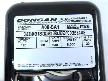 Dongan A08-SA1 Ignition Transformer - Advance Operations