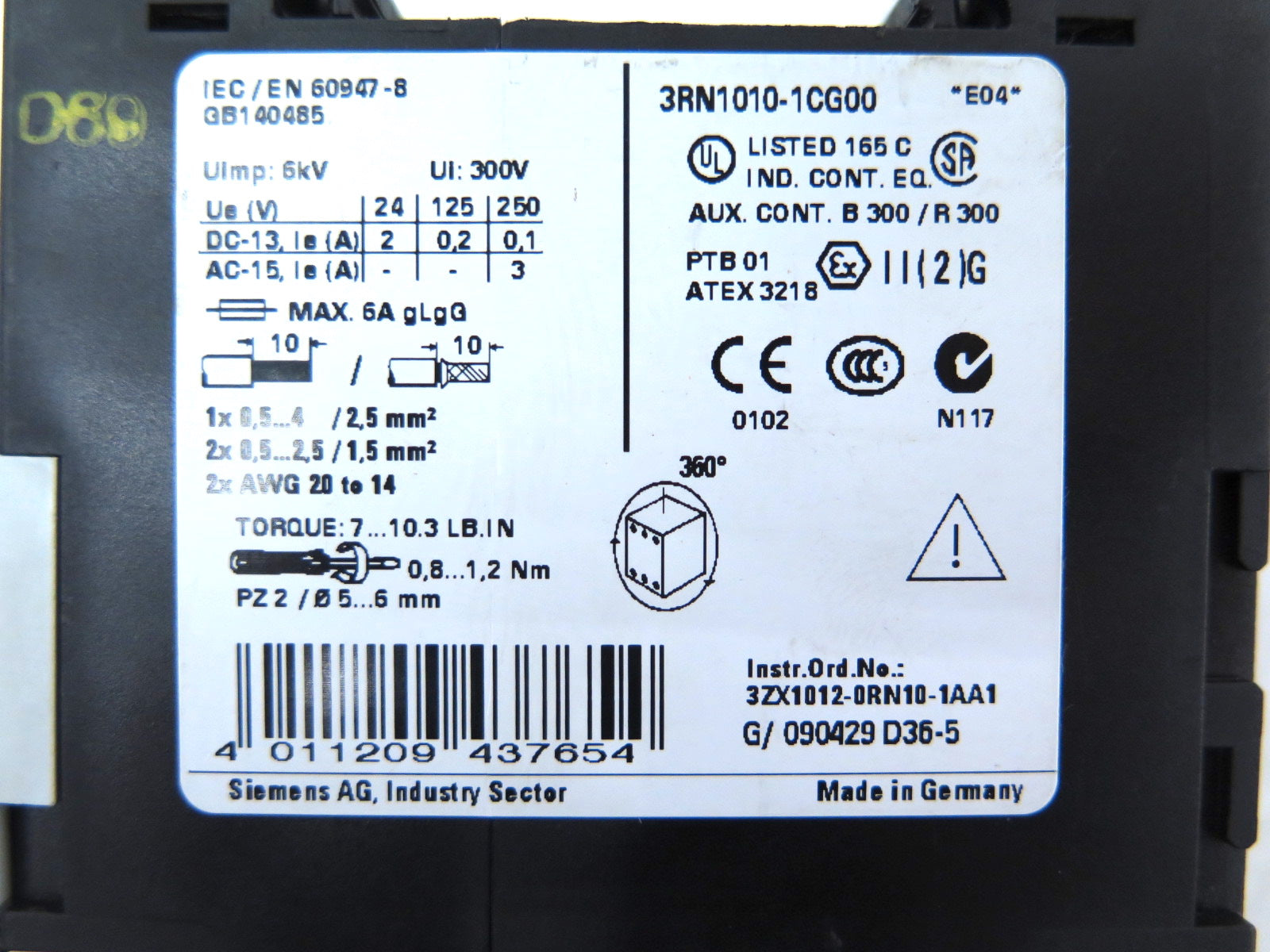 Siemens 3RN1010-1CG00 Relay 110-120VAC - Advance Operations