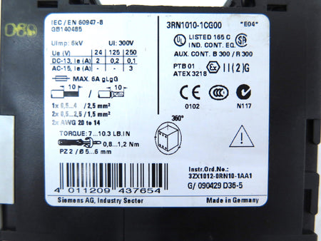Siemens 3RN1010-1CG00 Relay 110-120VAC - Advance Operations