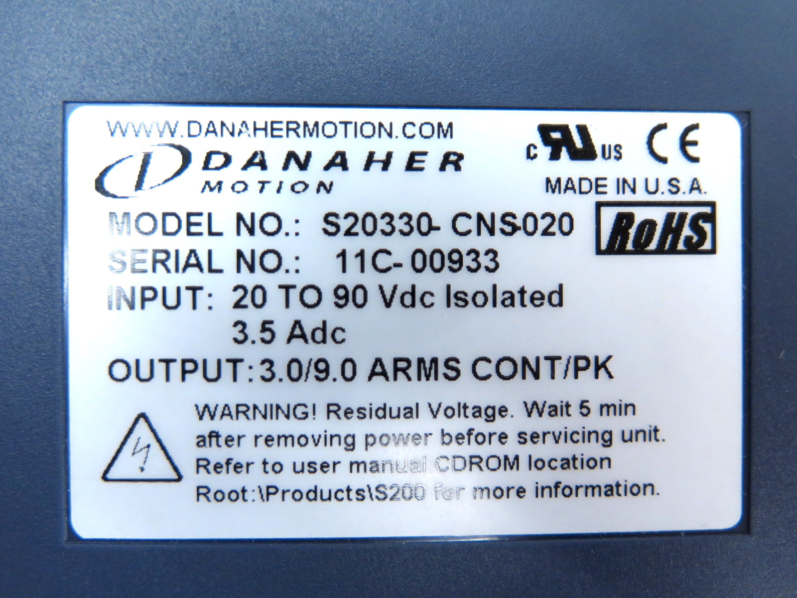 Danaher S20330-CNS-020 Servo Drive Controller - Advance Operations