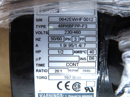 Bodine 48R6BFPP-F3 GearMotor 70/85rpm 3-Phase - Advance Operations