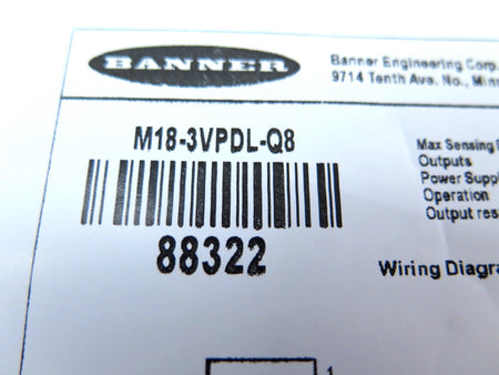 Banner M18-3VPDL-Q8 88322 Metal Barrel Mount Sensor - Advance Operations