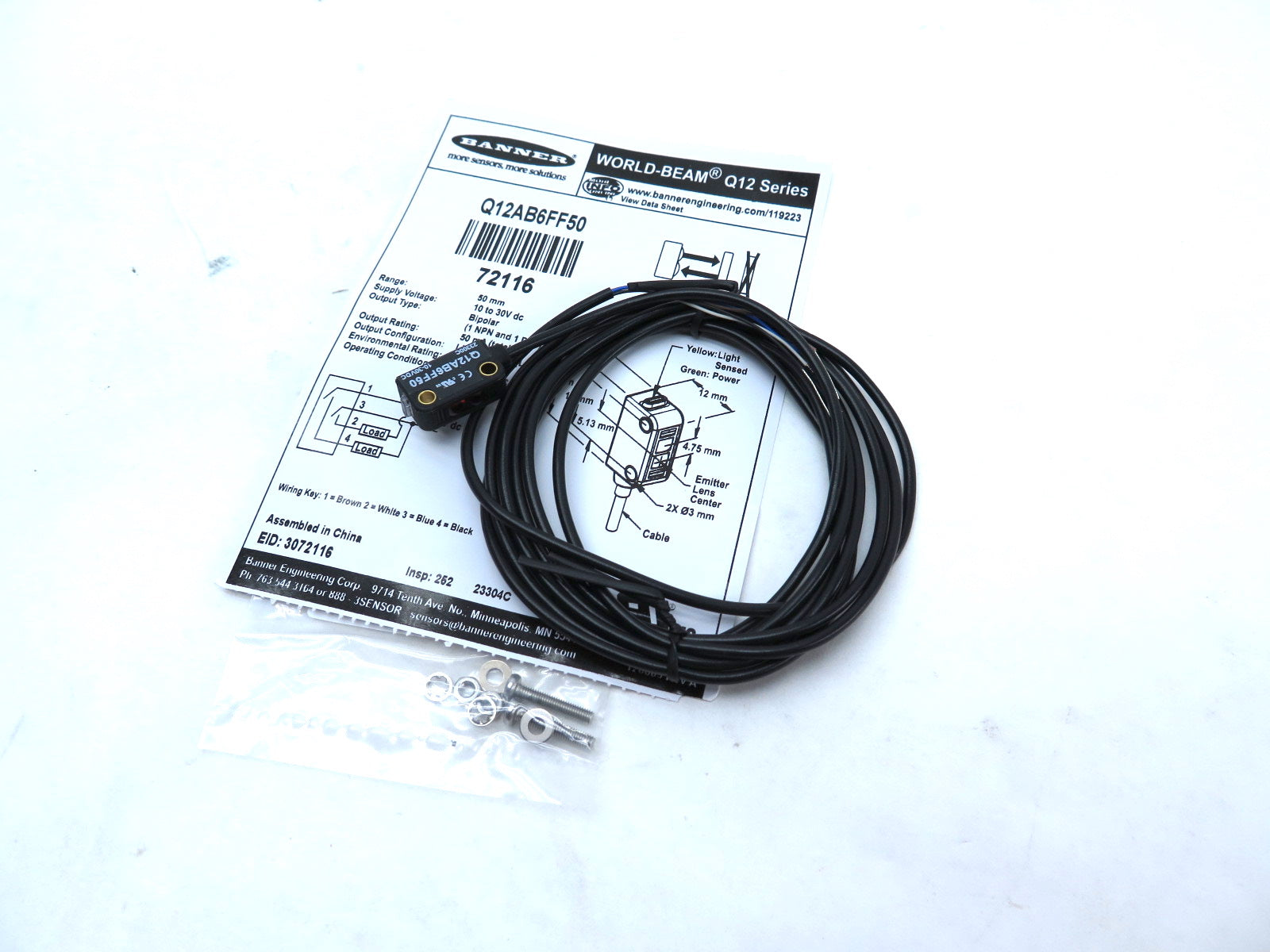 Banner Q12AB6FF50 72116 World-Beam Self-Contained Sensor - Advance Operations