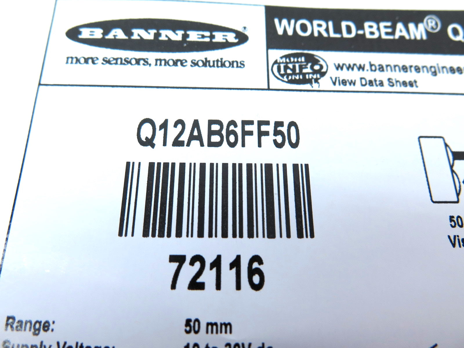 Banner Q12AB6FF50 72116 World-Beam Self-Contained Sensor - Advance Operations