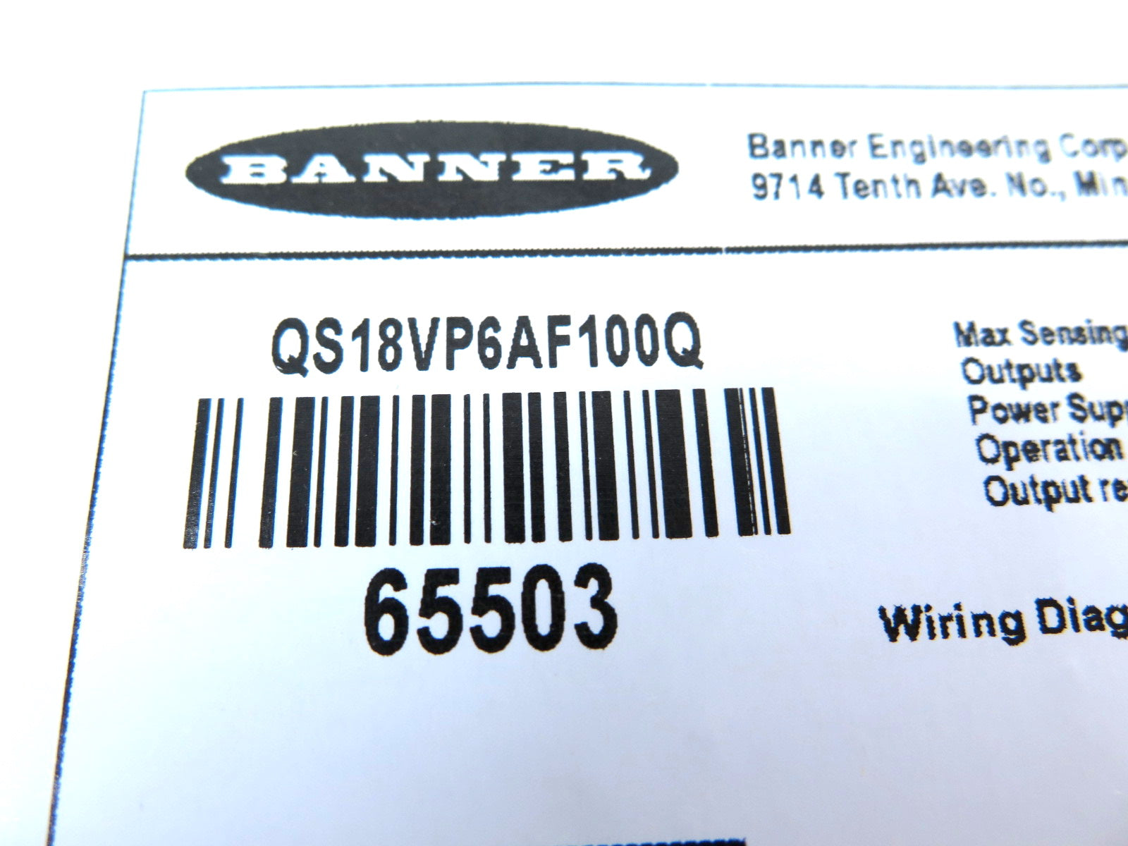 Banner QS18VP6AF100Q 65503 World-Beam Photoelectric Sensor - Advance Operations