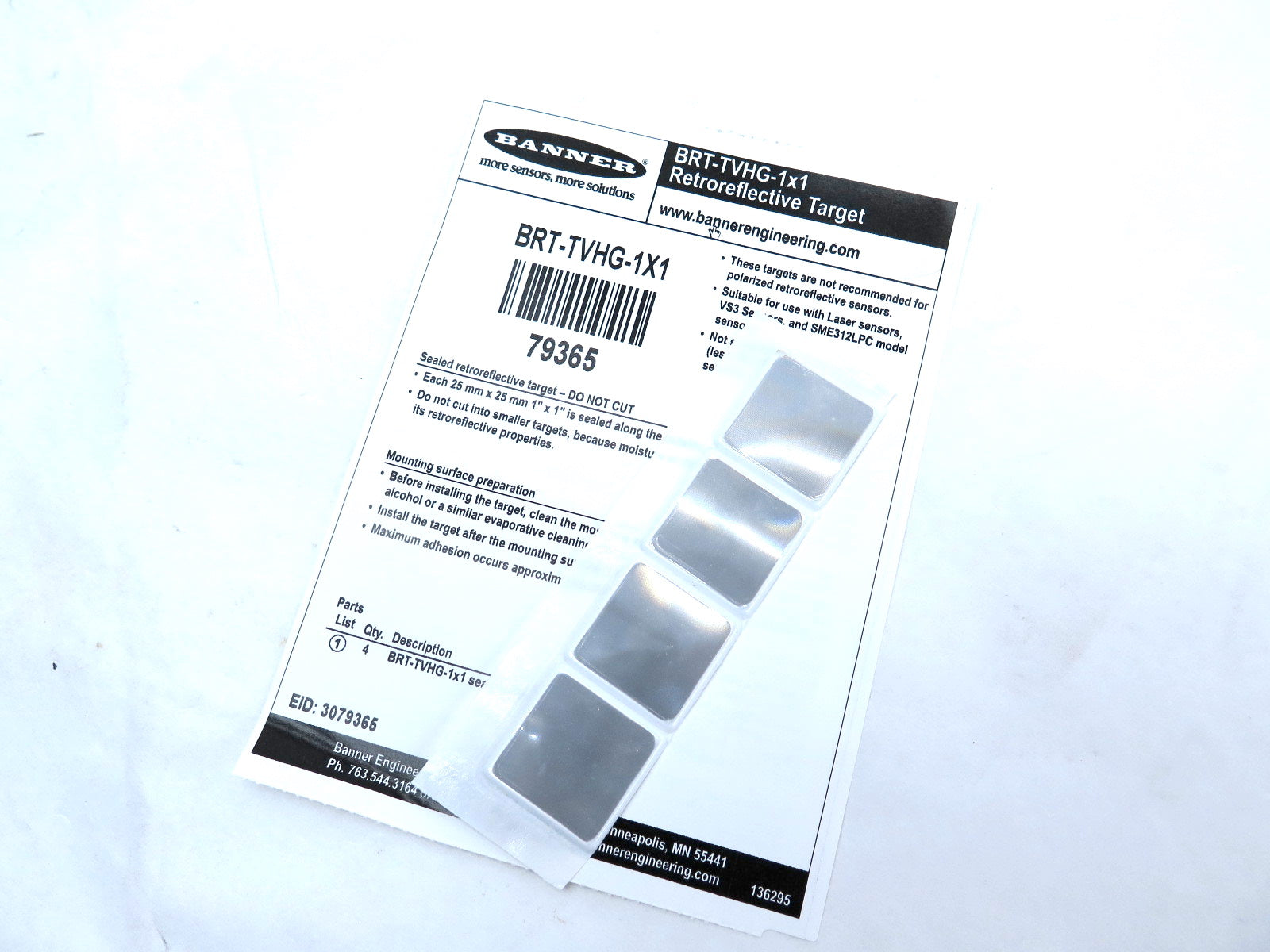 Banner BRT-TVHG-1X1 79365 Retroreflective Square Target - Advance Operations