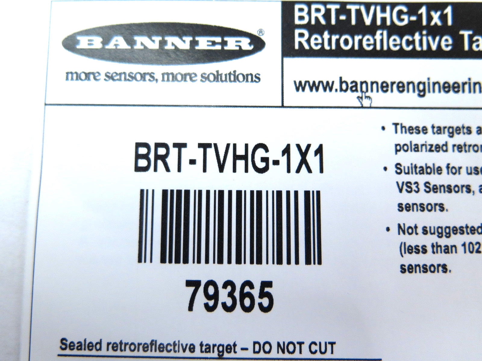 Banner BRT-TVHG-1X1 79365 Retroreflective Square Target - Advance Operations