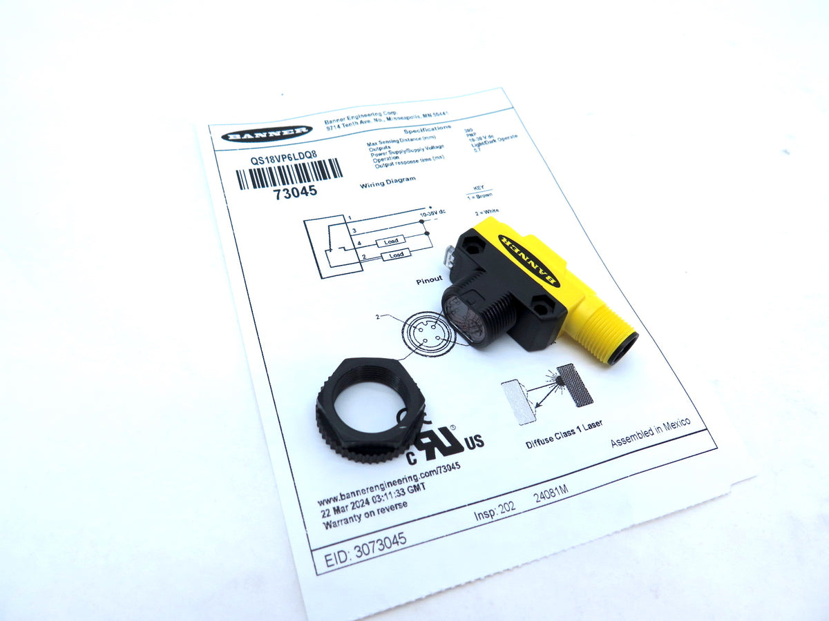 Banner QS19VP6LDQ8 73045 World-Beam Photoelectric Sensor - Advance Operations