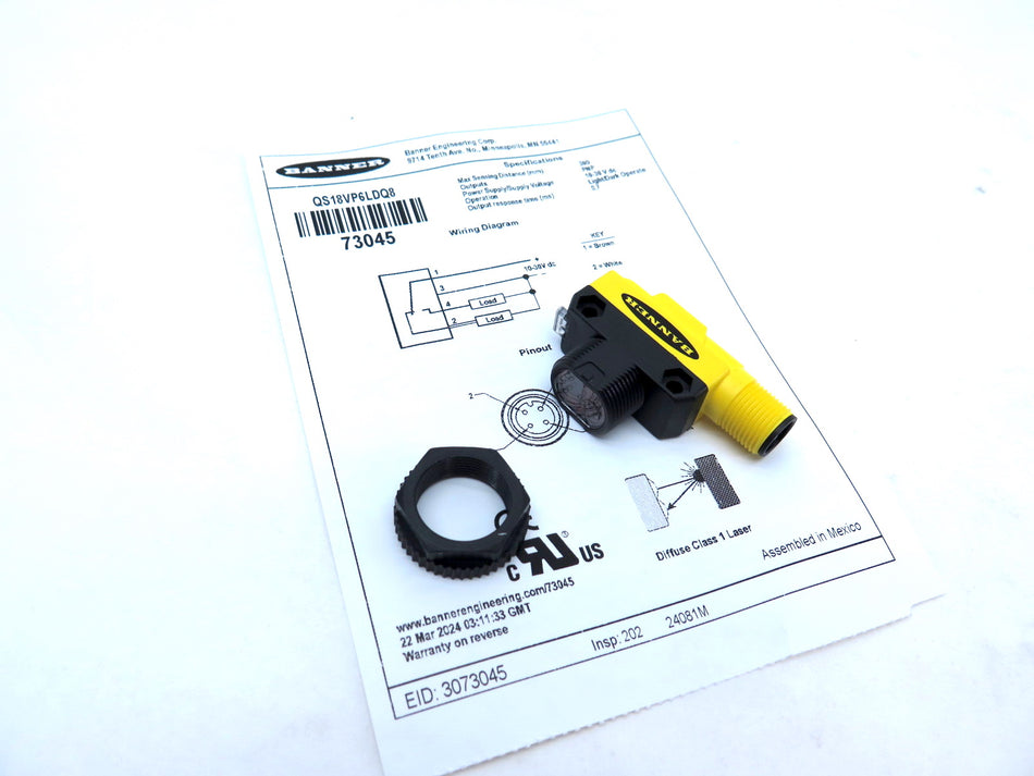 Banner QS19VP6LDQ8 73045 World-Beam Photoelectric Sensor - Advance Operations