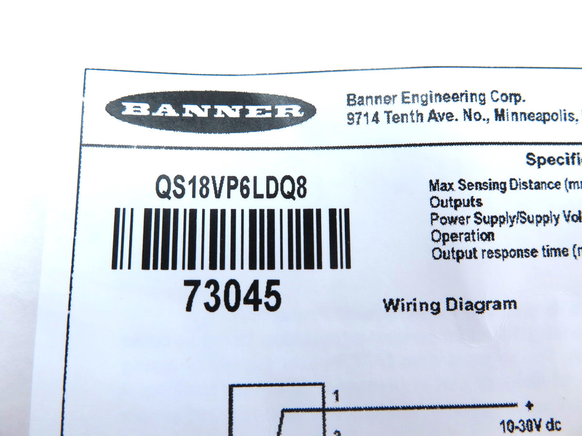 Banner QS19VP6LDQ8 73045 World-Beam Photoelectric Sensor - Advance Operations