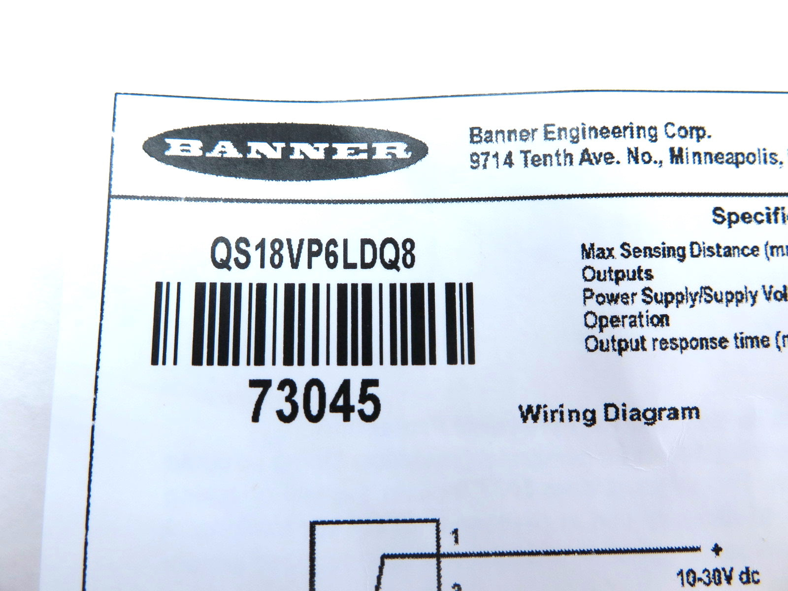 Banner QS19VP6LDQ8 73045 World-Beam Photoelectric Sensor - Advance Operations