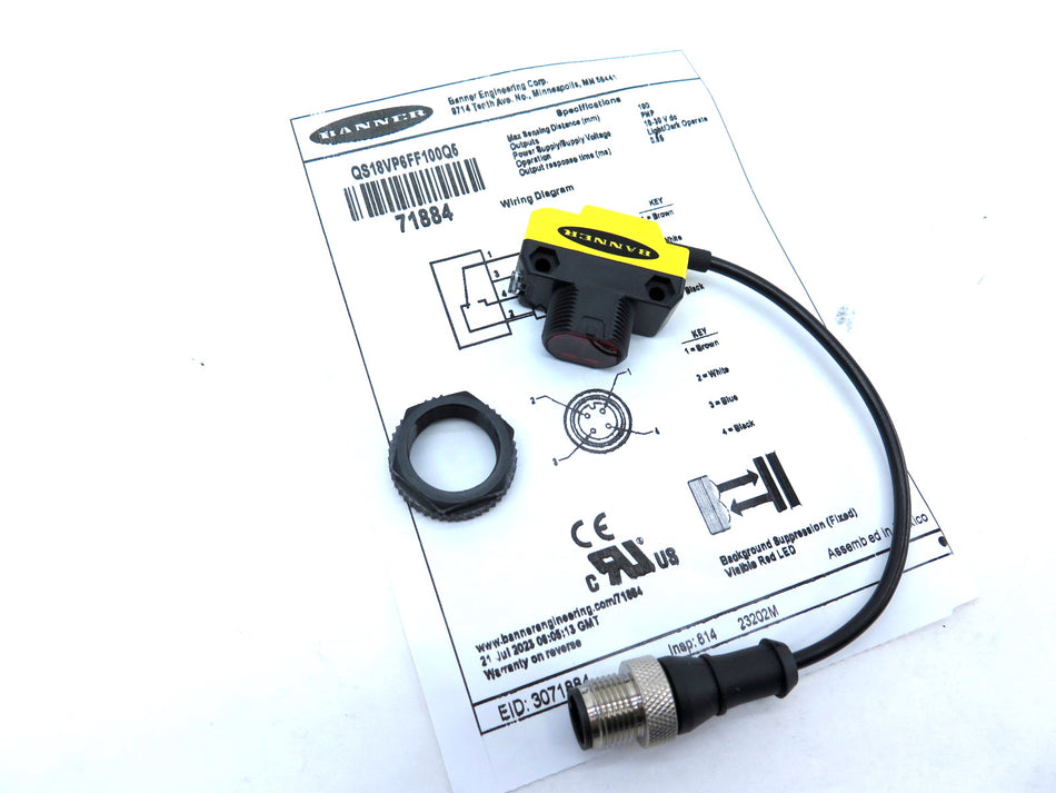 Banner QS18VP6FF100Q5 71884 World-Beam Photoelectric Sensor - Advance Operations