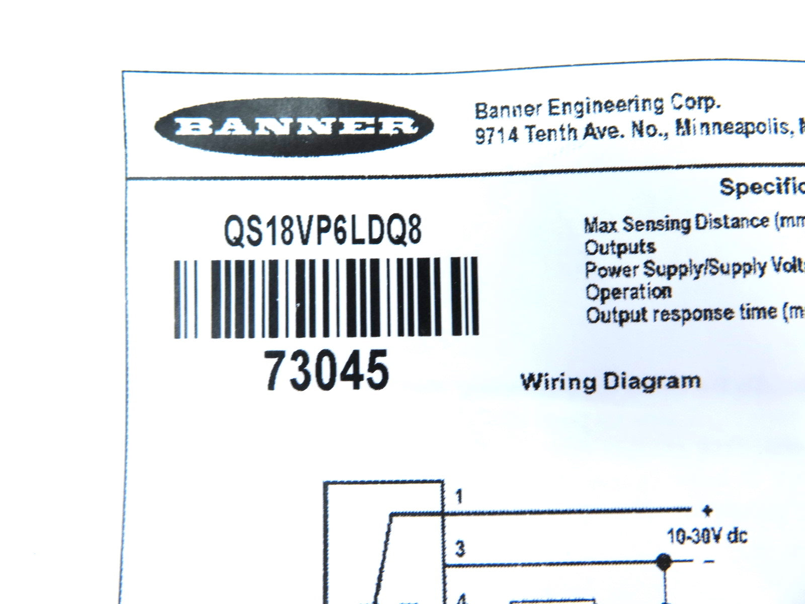 Banner QS18VP6LDQ8 73045 World-Beam Photoelectric Sensor - Advance Operations