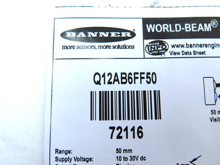 Banner Q12AB6FF50 72116 World-Beam Self-Contained Sensor - Advance Operations