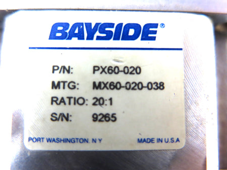 Bayside PX60-020 Gear Head Box Ratio 20:1 - Advance Operations