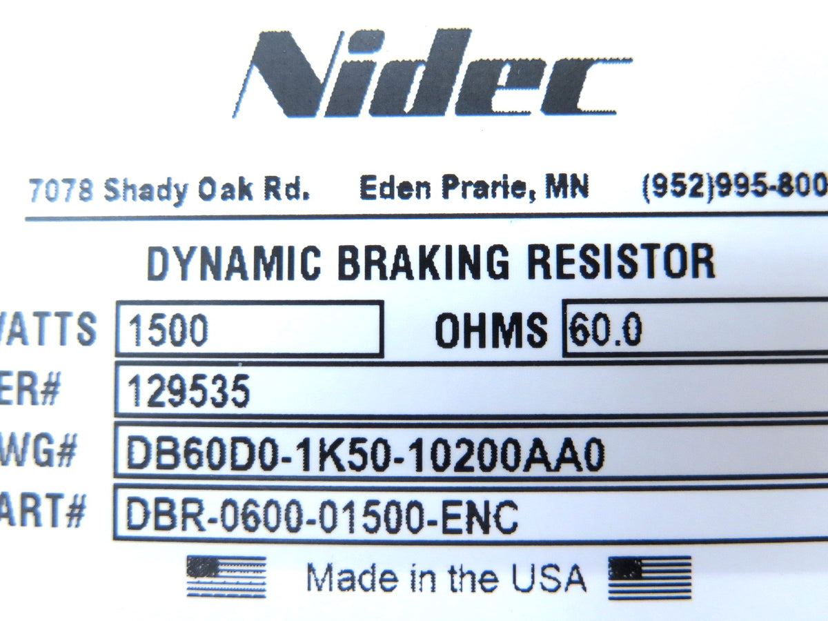 Nidec DBR-0600-01500-ENC Dynamic Braking Resistor - Advance Operations