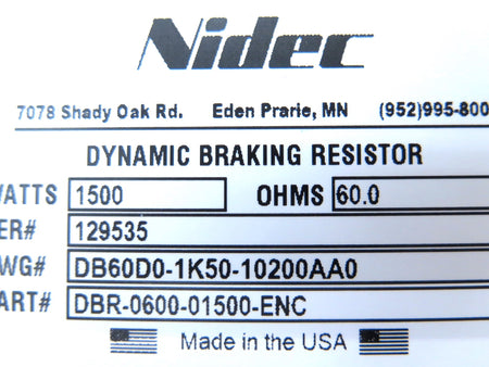 Nidec DBR-0600-01500-ENC Dynamic Braking Resistor - Advance Operations