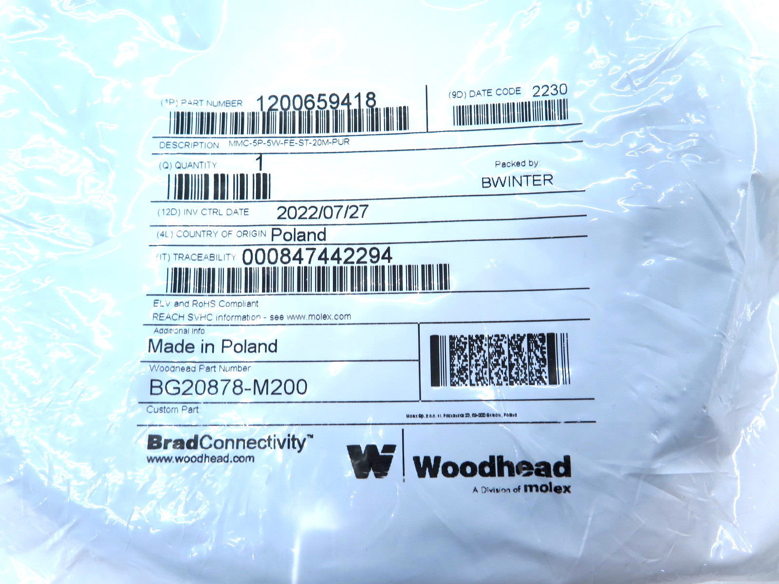 Woodhead BG20878-M200 Cordset Cable 20M - Advance Operations