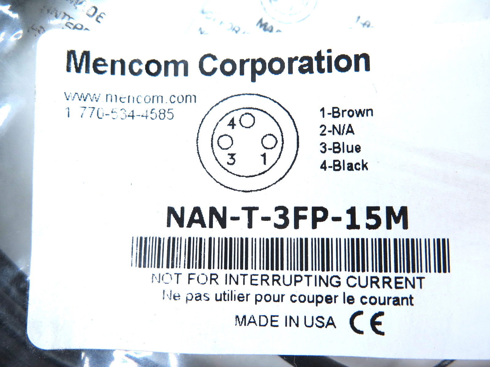 Mencom NAN-T-3FP-15M Cordset 3-Pole Female - Advance Operations