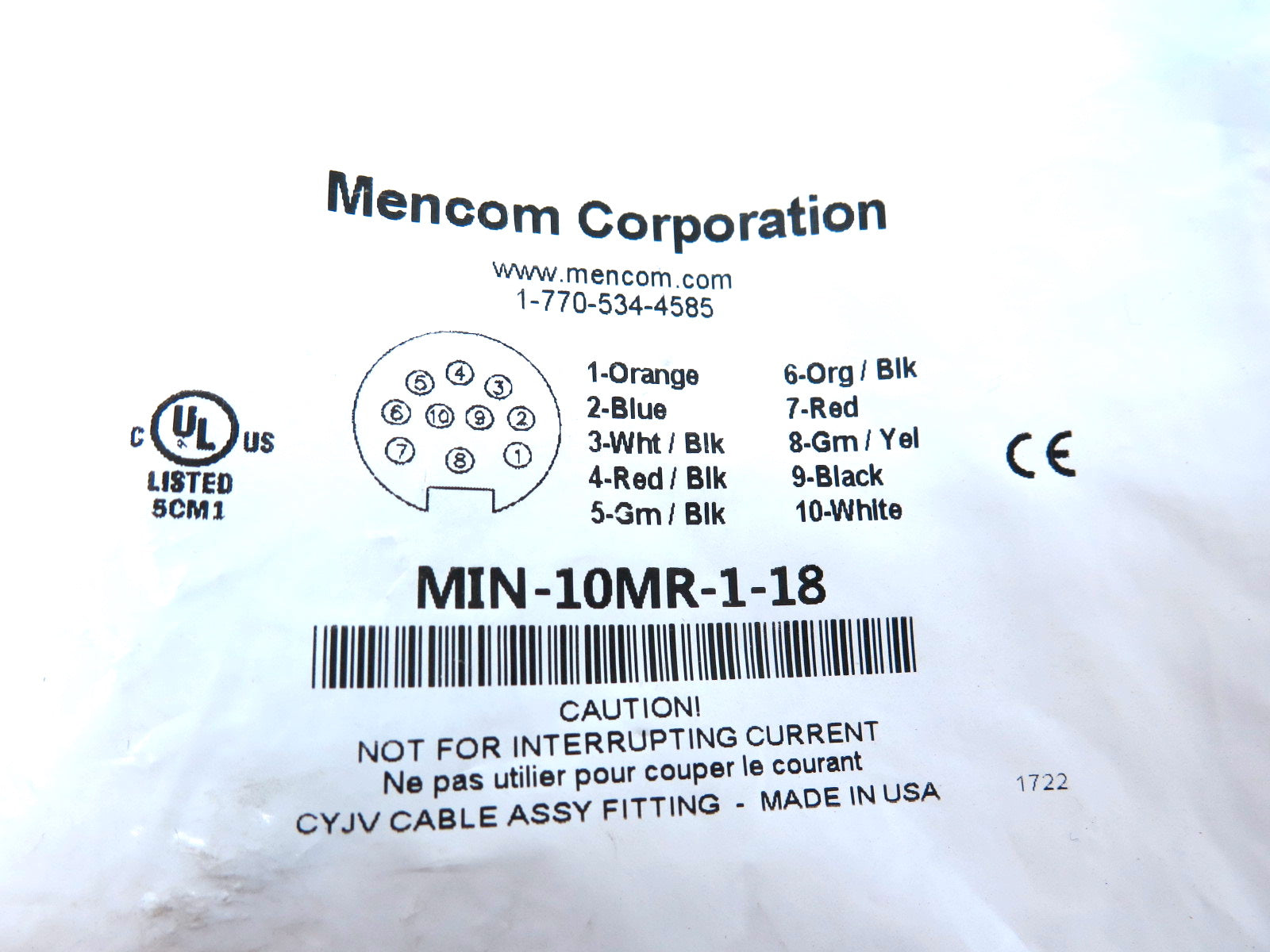 Mencom MIN-10MR-1-18 10-Pole Male Receptacle - Advance Operations
