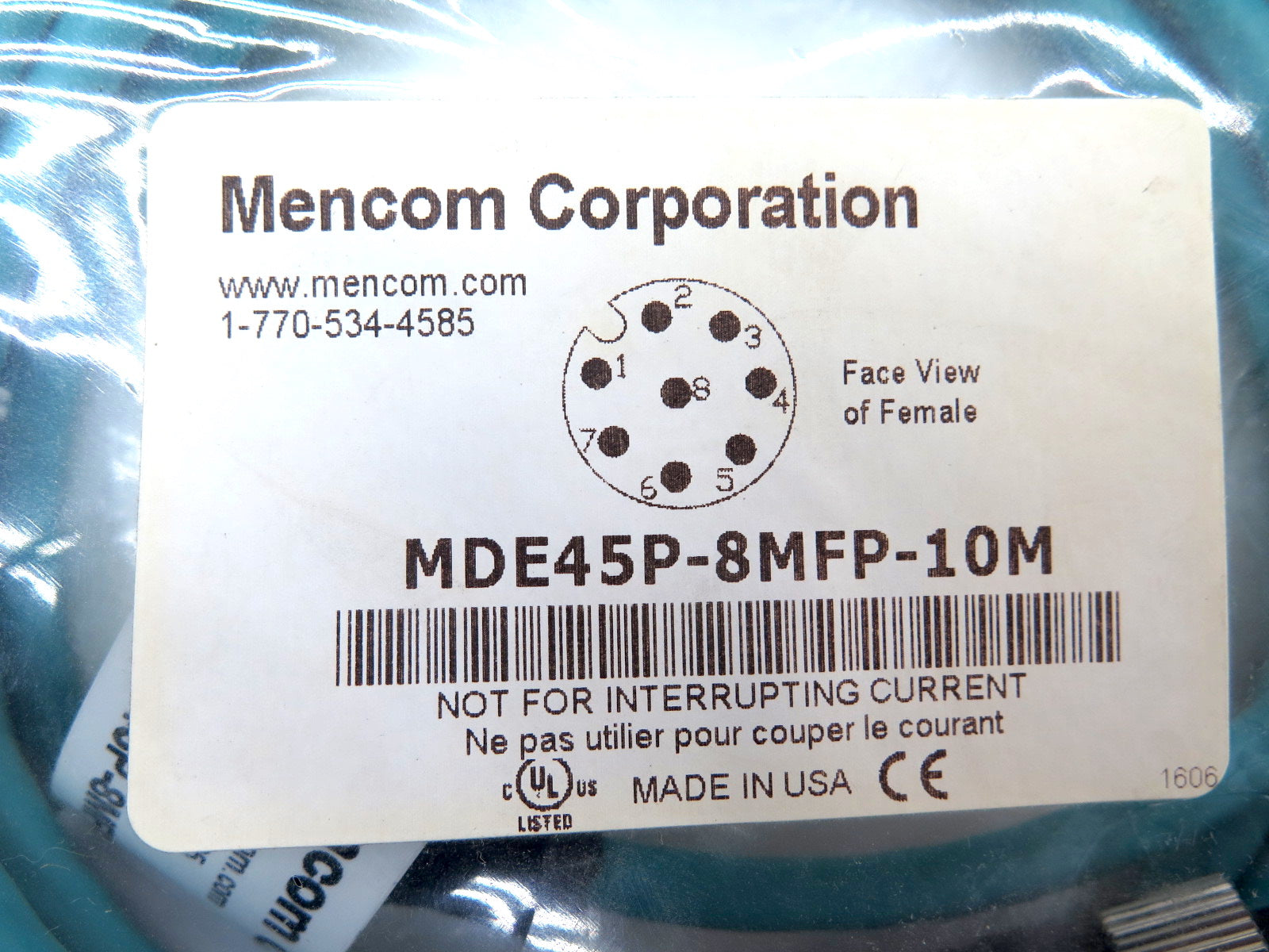 Mencom MDE45P-8MFP-10M Ethernet Cordset 8-Pole Male - Advance Operations