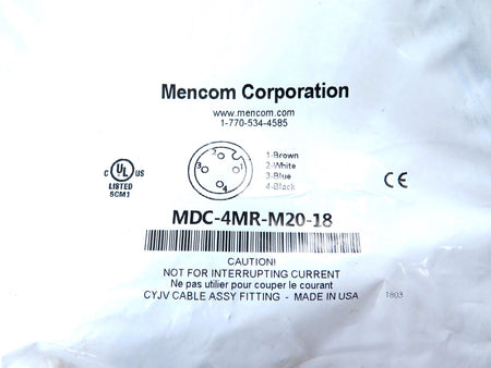 Mencom MDC-4MR-M20-18 4-Pole Male Receptacle - Advance Operations
