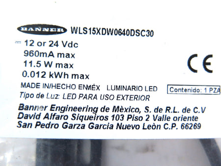 Banner WLS15XDW0640DSC30 808226 Work Light Strip - Advance Operations