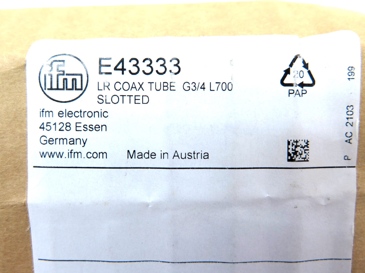 IFM E43333 LR Coax Tube - Advance Operations