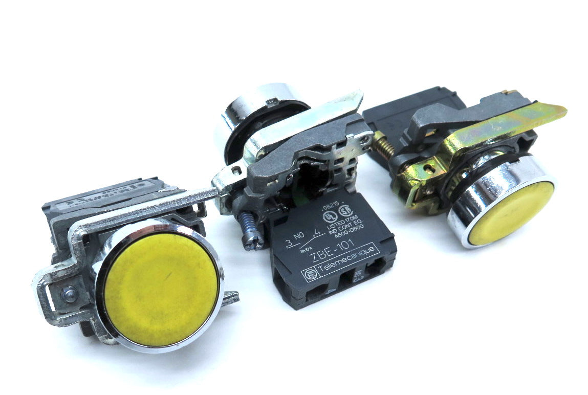 Telemecanique ZB4BA5 ZBE-101 Yellow Push Button Spring Return*LOT OF 3* - Advance Operations