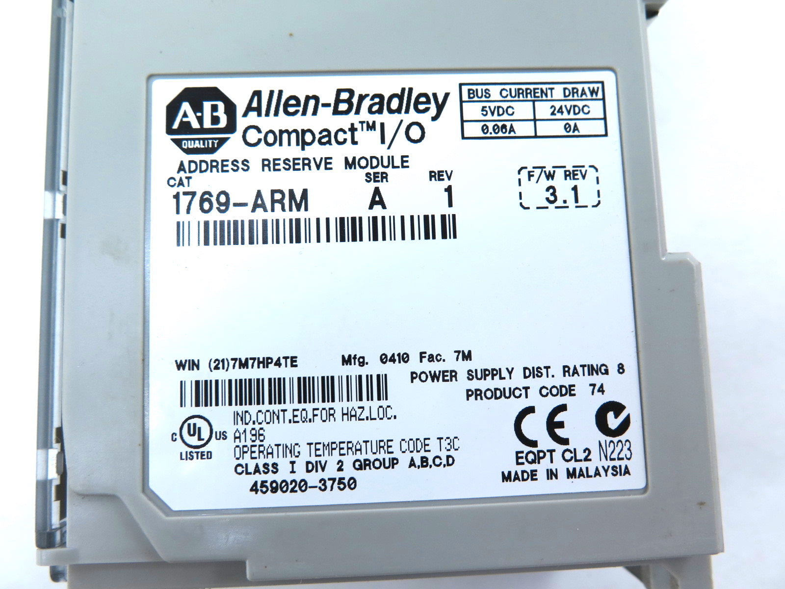 Allen-Bradley 1769-ARM Compact I/O Address Reserve Module - Advance Operations