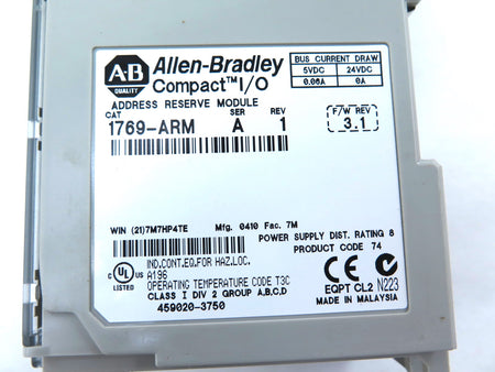 Allen-Bradley 1769-ARM Compact I/O Address Reserve Module - Advance Operations