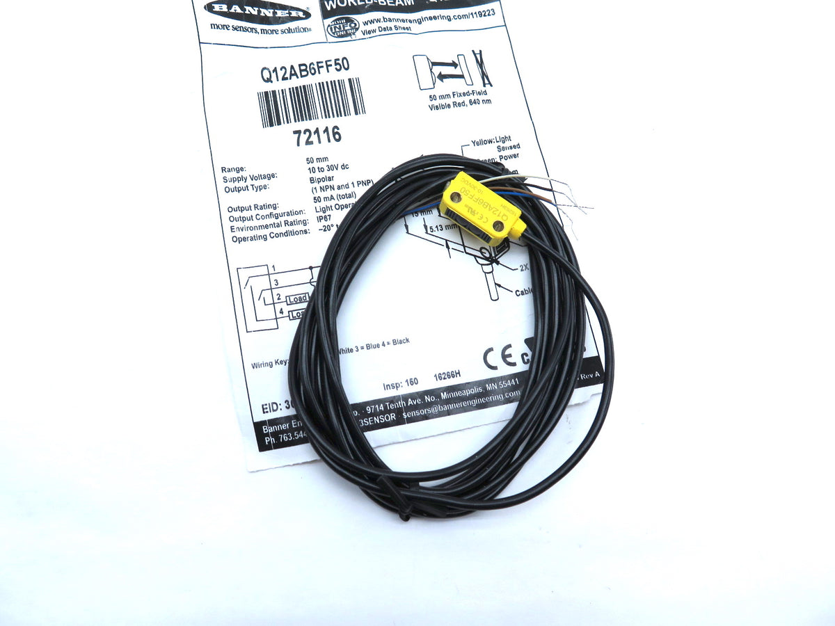 Banner Q12AB6FF50 72116 World-Beam Self-Contained Sensor - Advance Operations