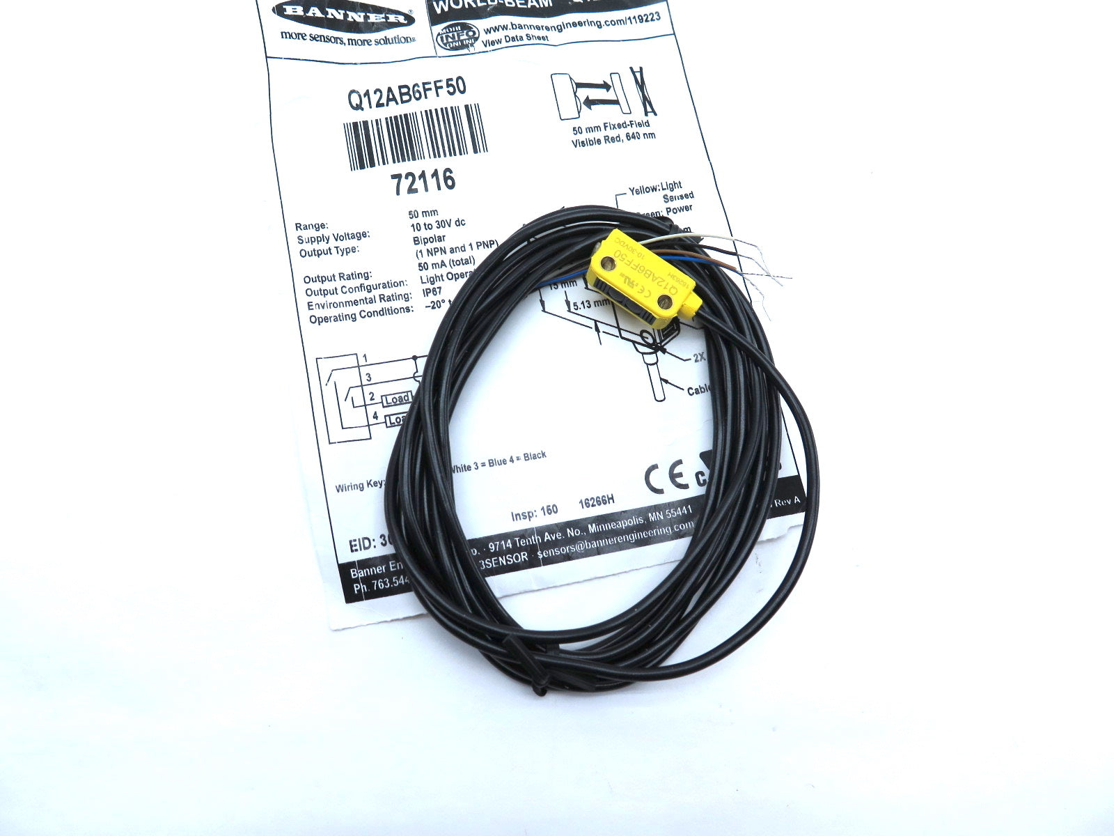 Banner Q12AB6FF50 72116 World-Beam Self-Contained Sensor - Advance Operations