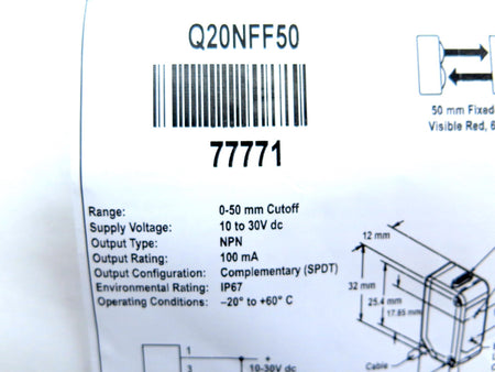 Banner Q20NFF50 77771 World-Beam Fixed- Field Sensor - Advance Operations