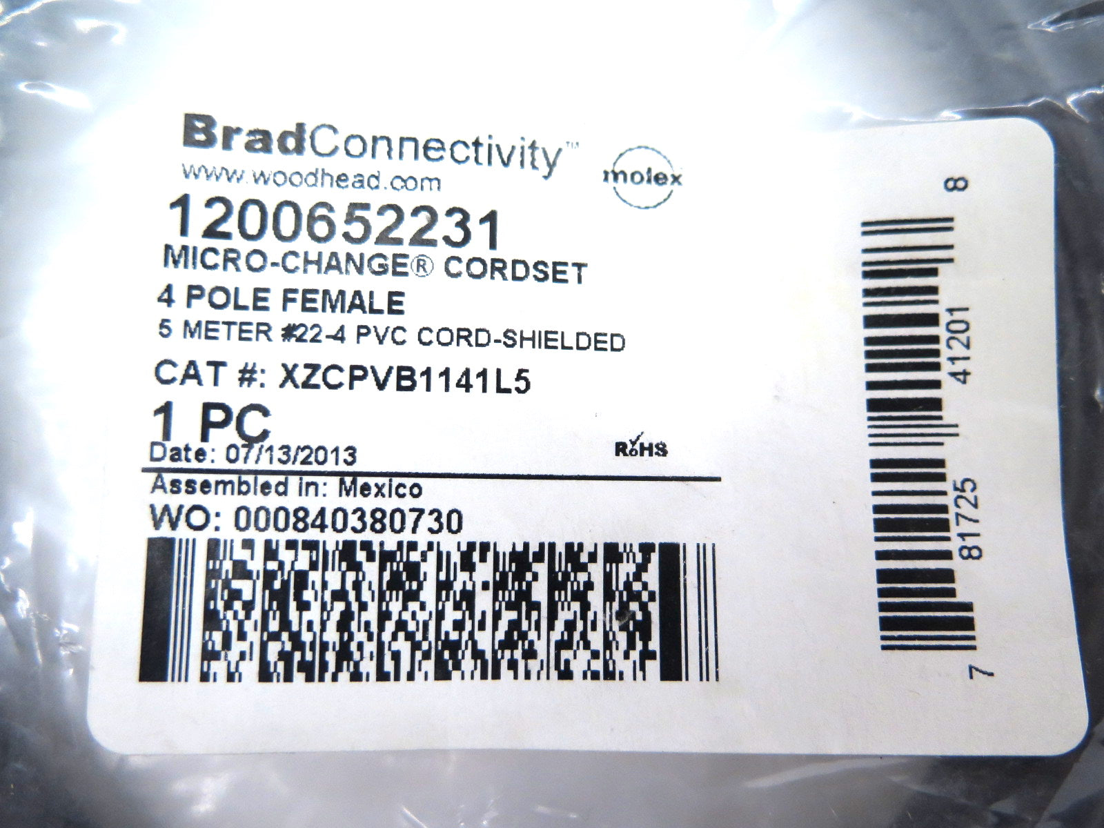 WoodHead XZCPVB1141L5 Micro-Change Cordset - Advance Operations