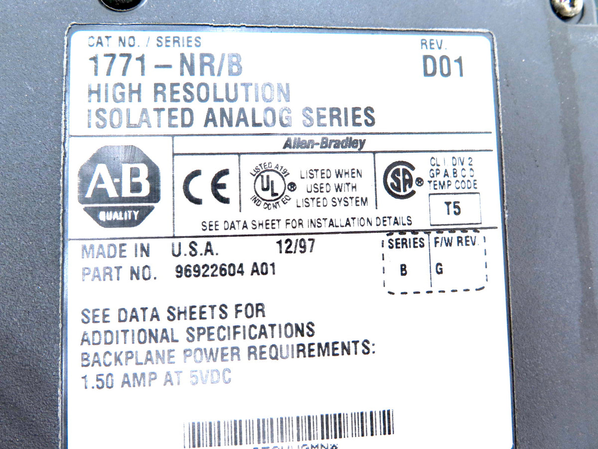 Allen-Bradley 1771-NR/B High Resolution Isolated Analog - Advance Operations