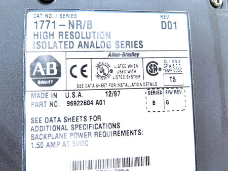 Allen-Bradley 1771-NR/B High Resolution Isolated Analog - Advance Operations