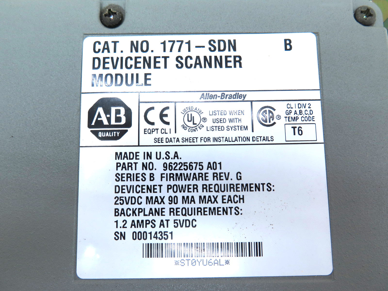Allen-Bradley 1771-SDN DeviceNet Scanner Module - Advance Operations