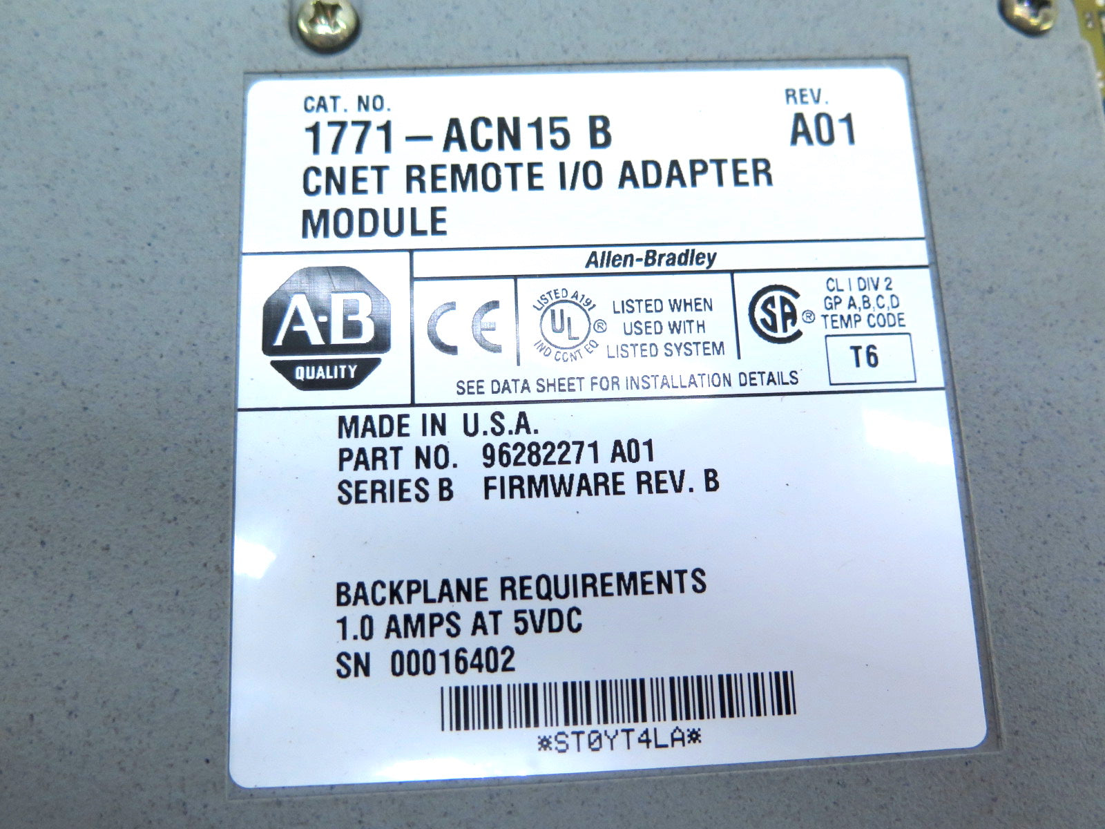 Allen-Bradley 1771-ACN15 B CNet Remote I/O Adapter Module - Advance Operations